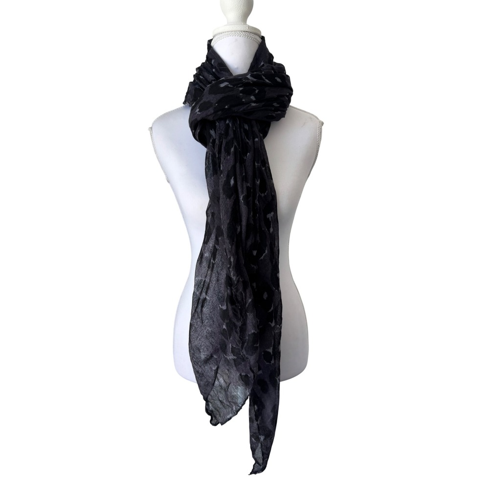 Indie Grunge Leopard Print Sheer Scarf Dark Grey Black Animal Print Wrap